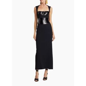 NWT Brandon Maxwell Glazed Leather & Crepe Dress Size US 4 $3295